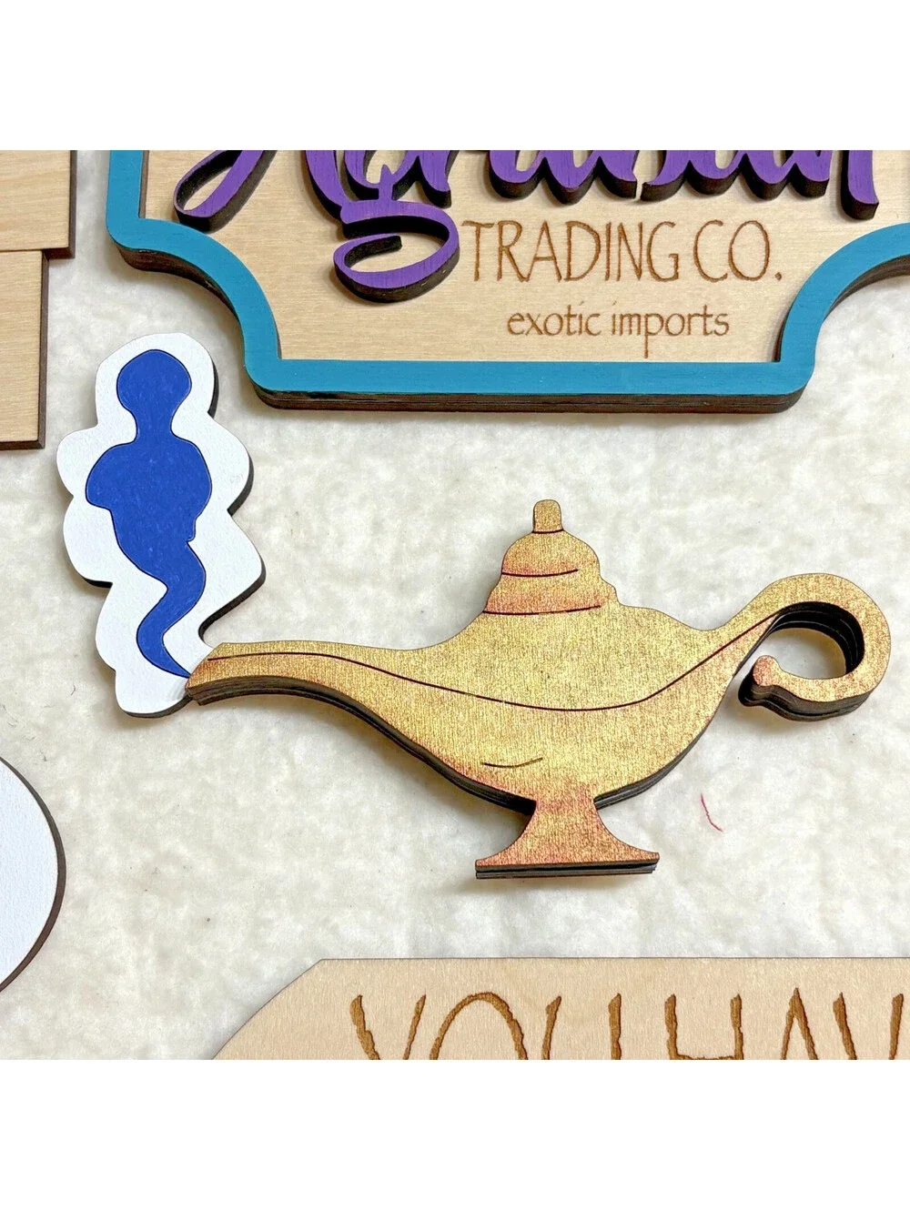 lot of 6 Pcs Aladdin Tiered Tray Decor Set Wooden Signs - hand painted OOAK